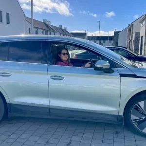 Orla Grant from the SEAI test driving an EV